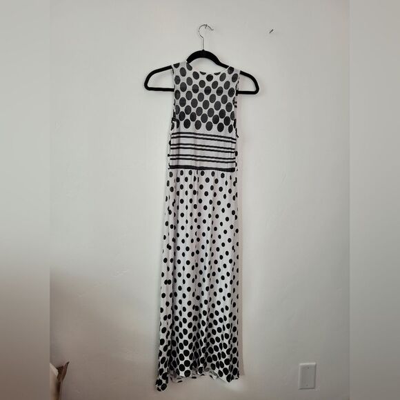 Blue Papaya Maxi Dress Polka Dot Black White Pinup Empire Waist Modest Small - Picture 8 of 9